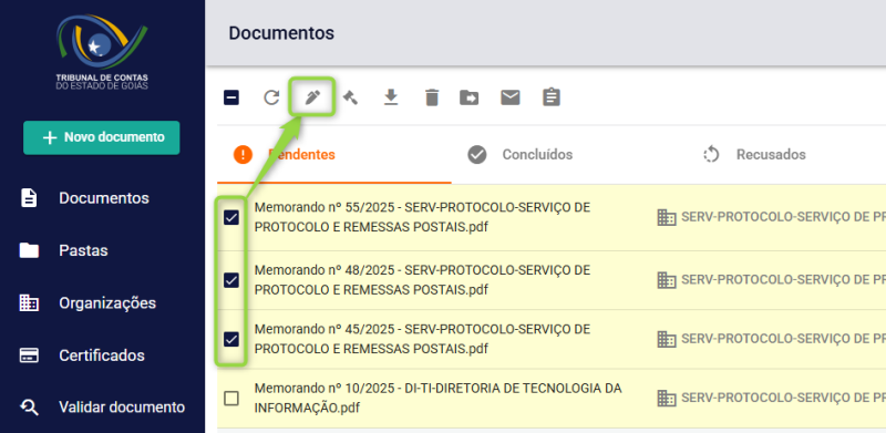  Marcar vários documentos 