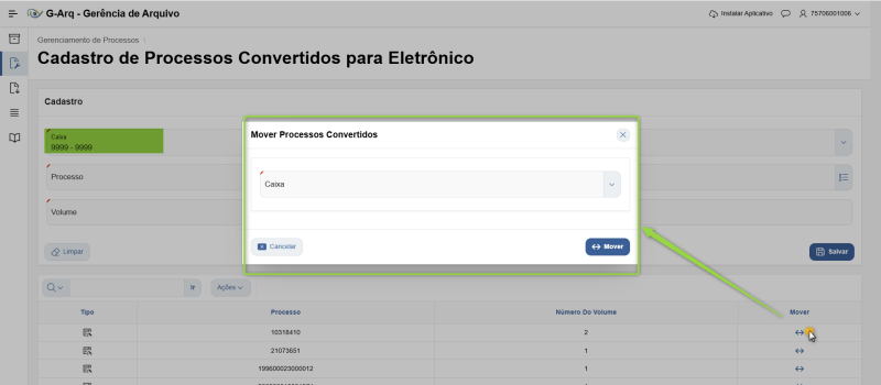  Mover para caixa temporária 