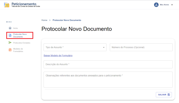 Peticionamento - Protocolar Novo Documento (Cadastro da Petição)