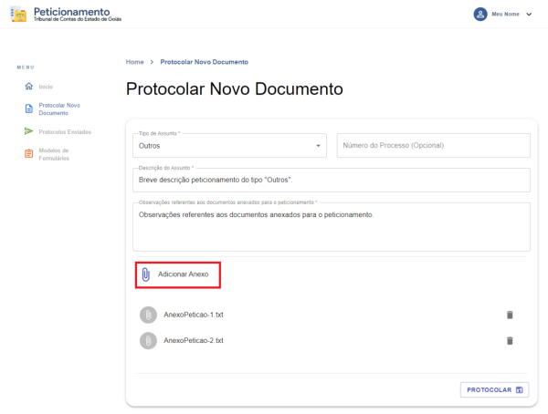  Peticionamento - Protocolar Novo Documento (Envio da Petição)