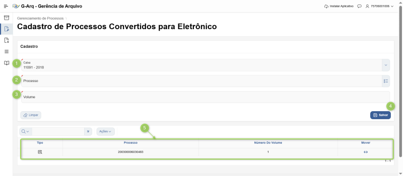  Cadastro de Processos Convertidos para Eletrônico 