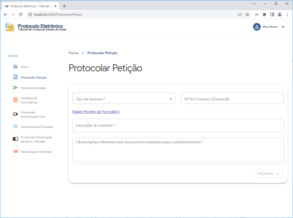  Protocolo Digital - Protocolar Novo Documento (Cadastro da Petição)