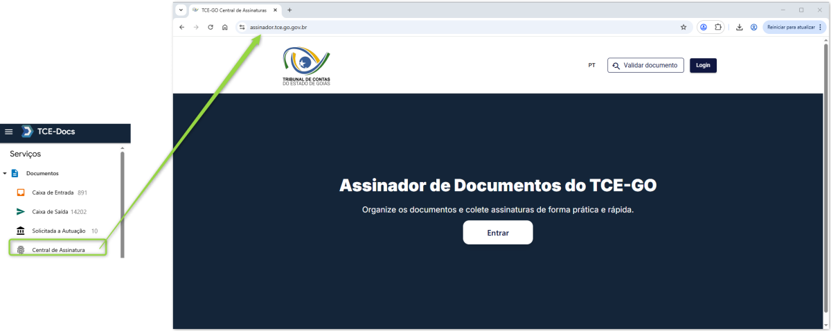  Link para acesso a Central de Assinatura 