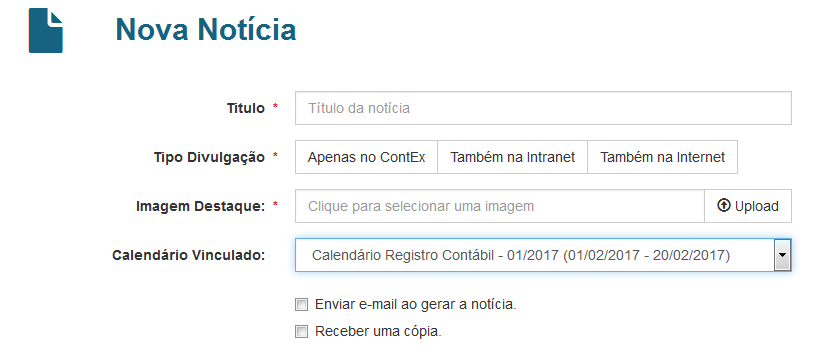 Checkbox da notícia. 
