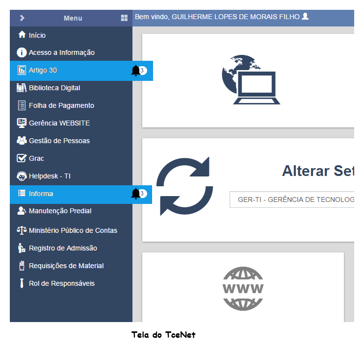 Notificação por sistema. 